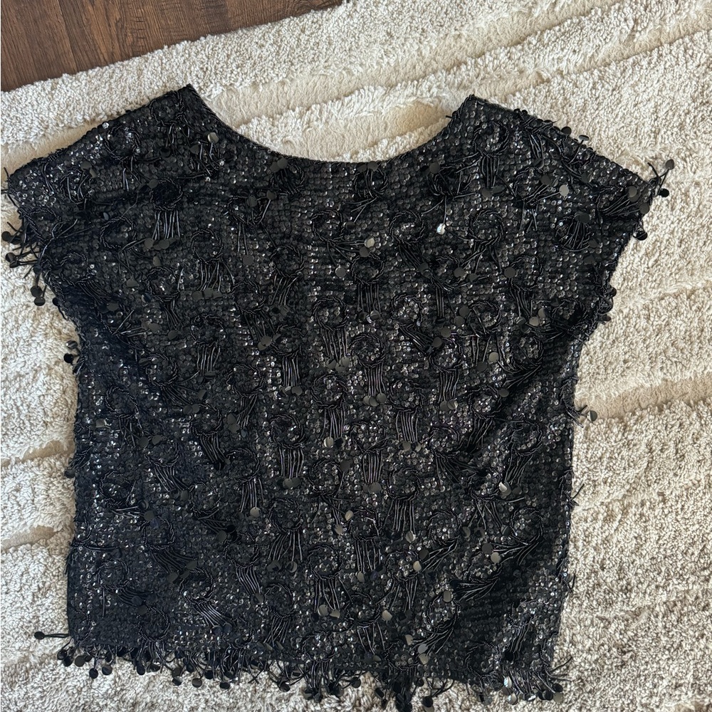 Vintage sequins black crop top size medium